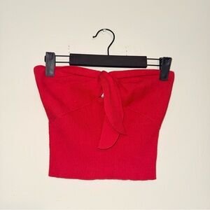 Lottie Moss | Red Bow-Tie Ribbed Crop Tube Top